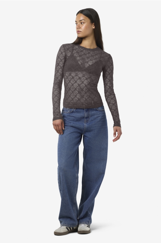 NMJUDITH L/S LACE TOP NOOS 27034819 Charcoal Gray